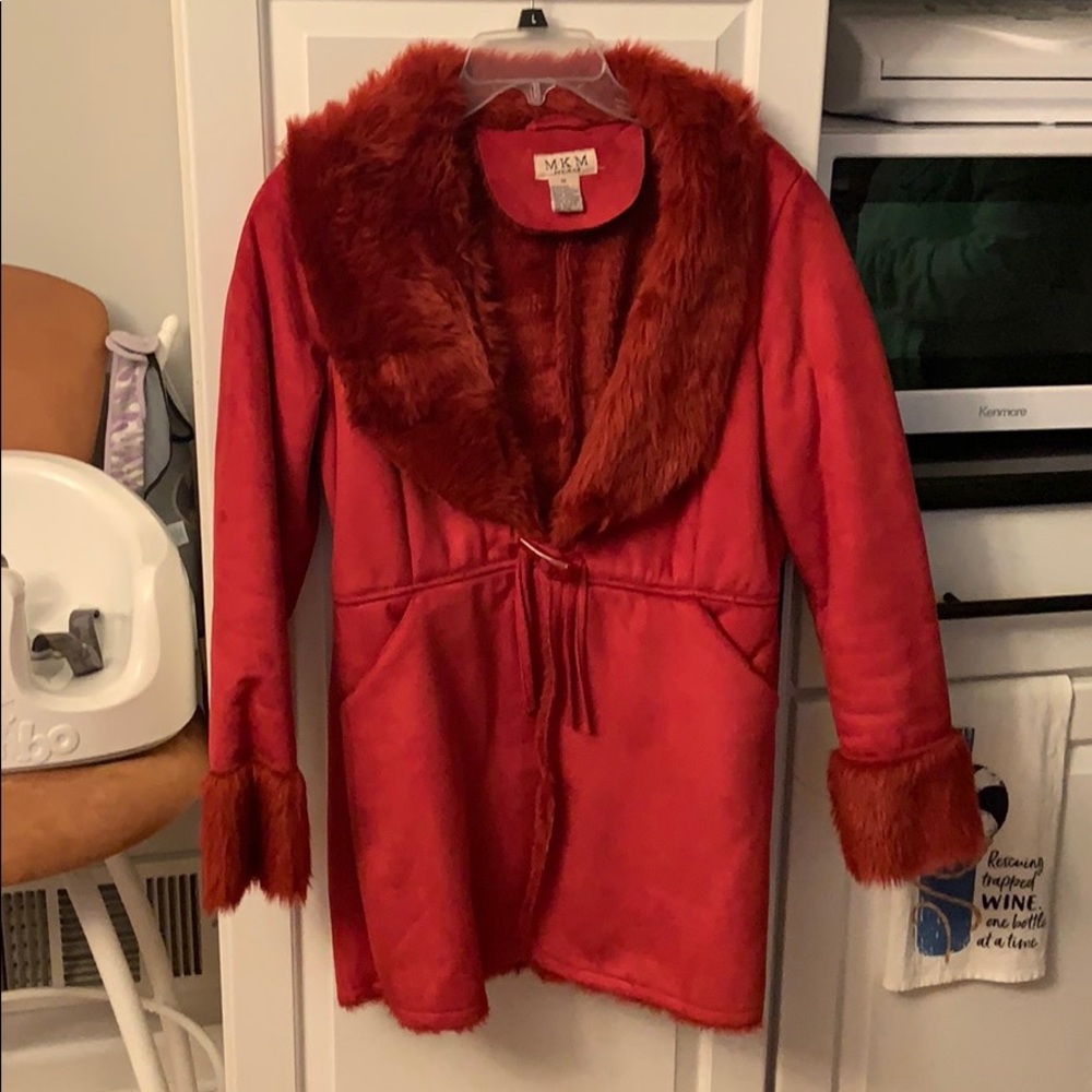 Red faux fur lined jacket
